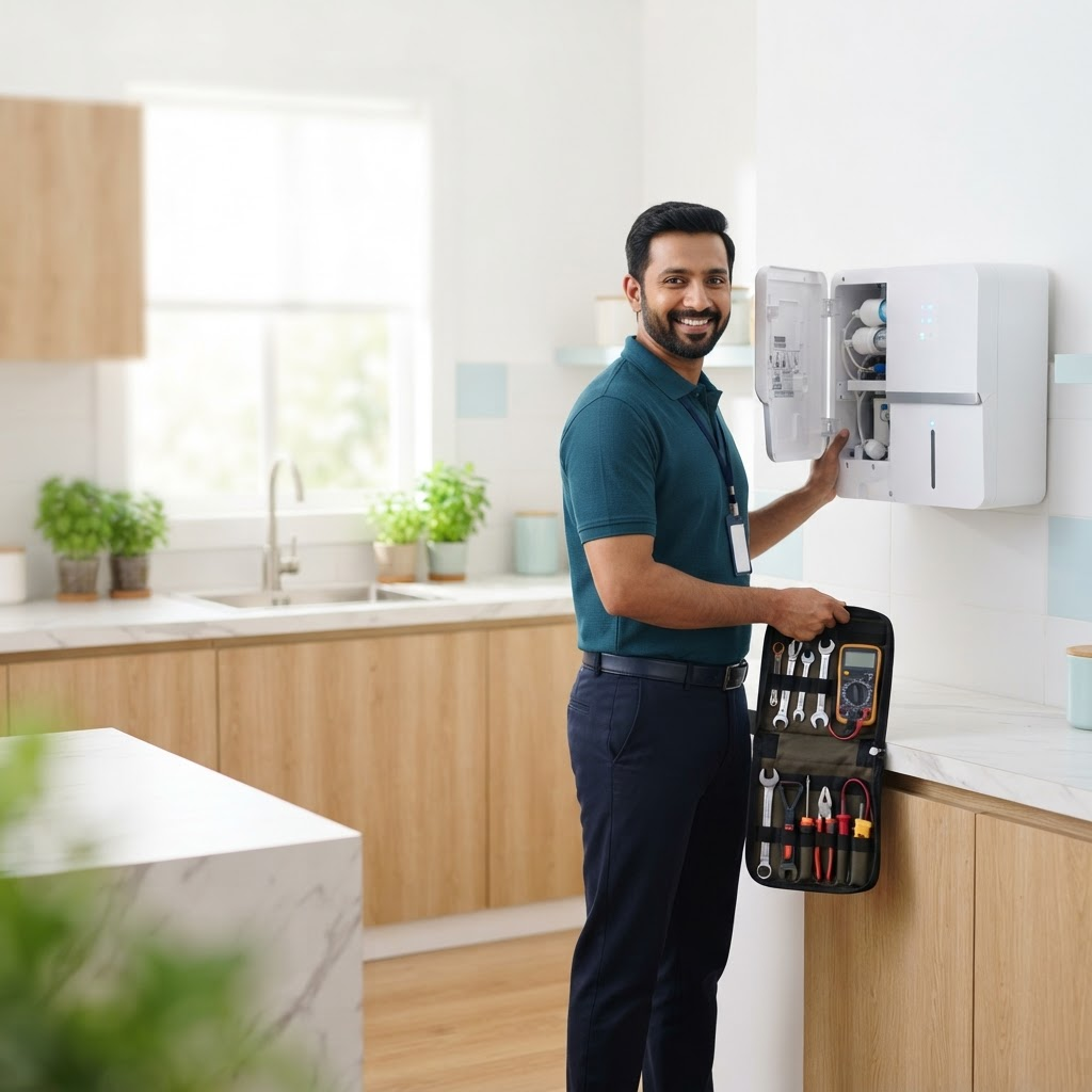 RO service expert installing a water purifier
